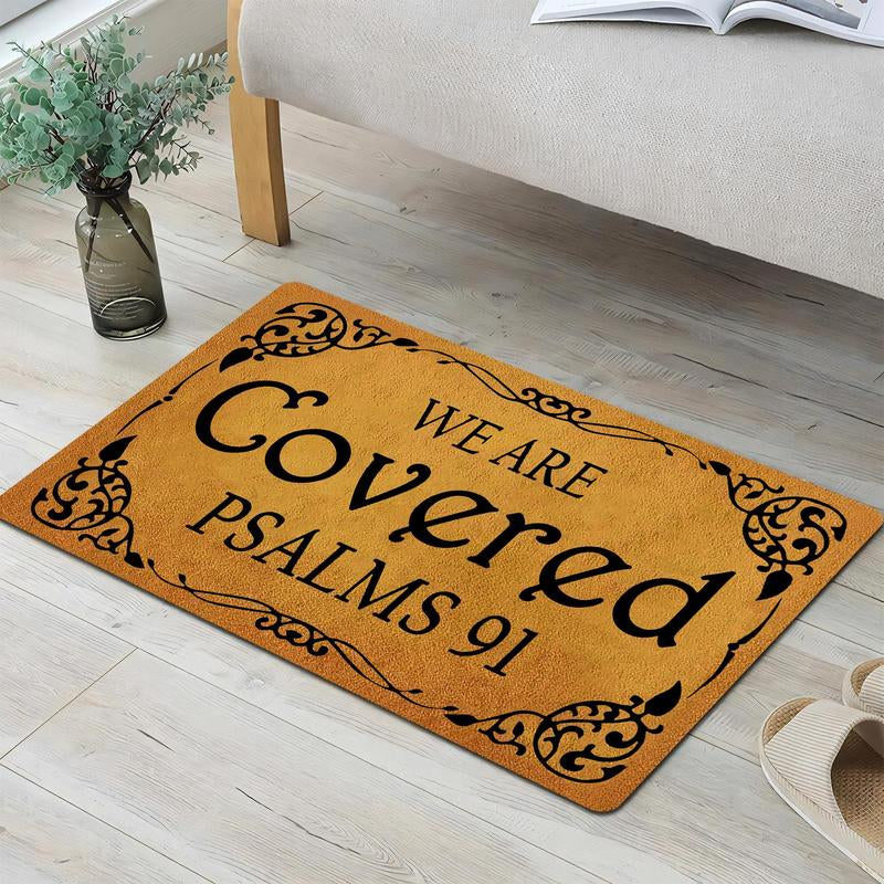 Letter Pattern Door Mat, We Are Covered Psalms 91 Print Non-Slip Floor Mat, Decorative Mat for Home, Religious Doormat