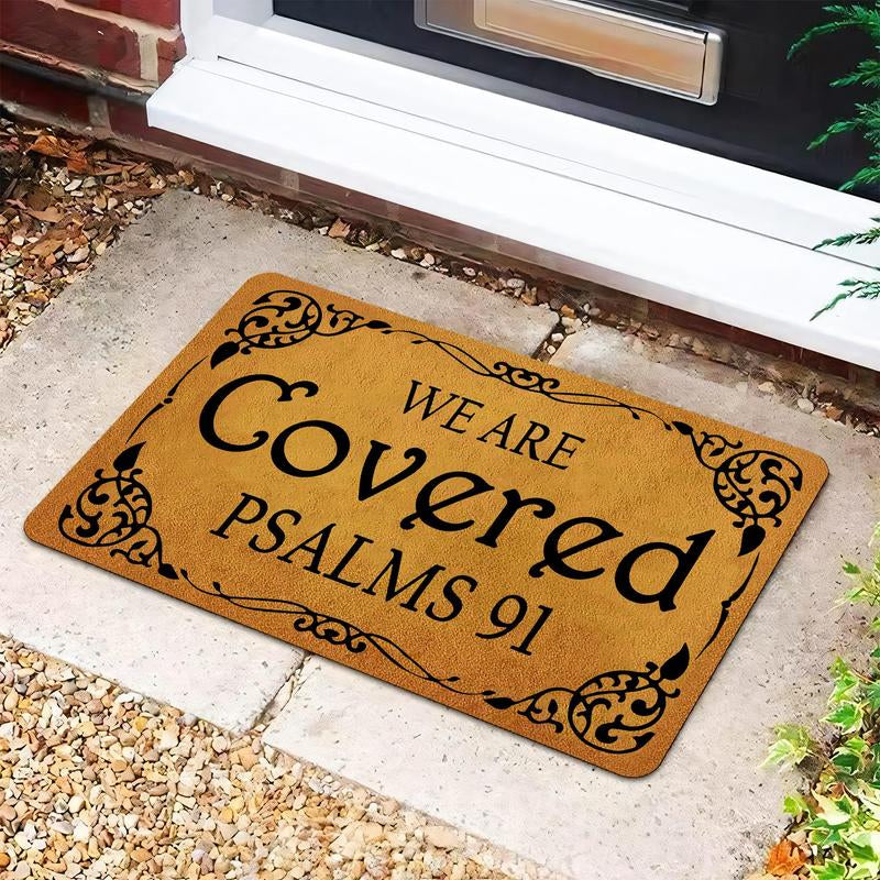 Letter Pattern Door Mat, We Are Covered Psalms 91 Print Non-Slip Floor Mat, Decorative Mat for Home, Religious Doormat