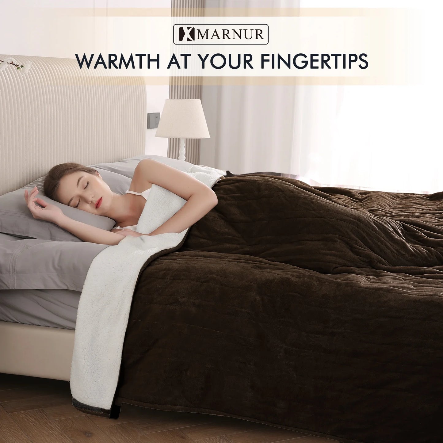 Electric Heated Blanket Queen Size 84''X90'', Fast Heating with Dual Controllers, 10 Heating Levels, 10H Timers, Preheat Function - Brown