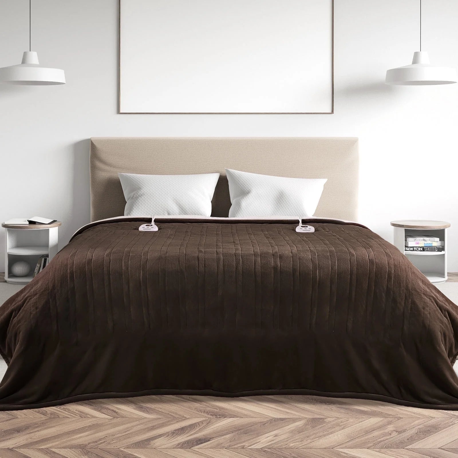 Electric Heated Blanket Queen Size 84''X90'', Fast Heating with Dual Controllers, 10 Heating Levels, 10H Timers, Preheat Function - Brown