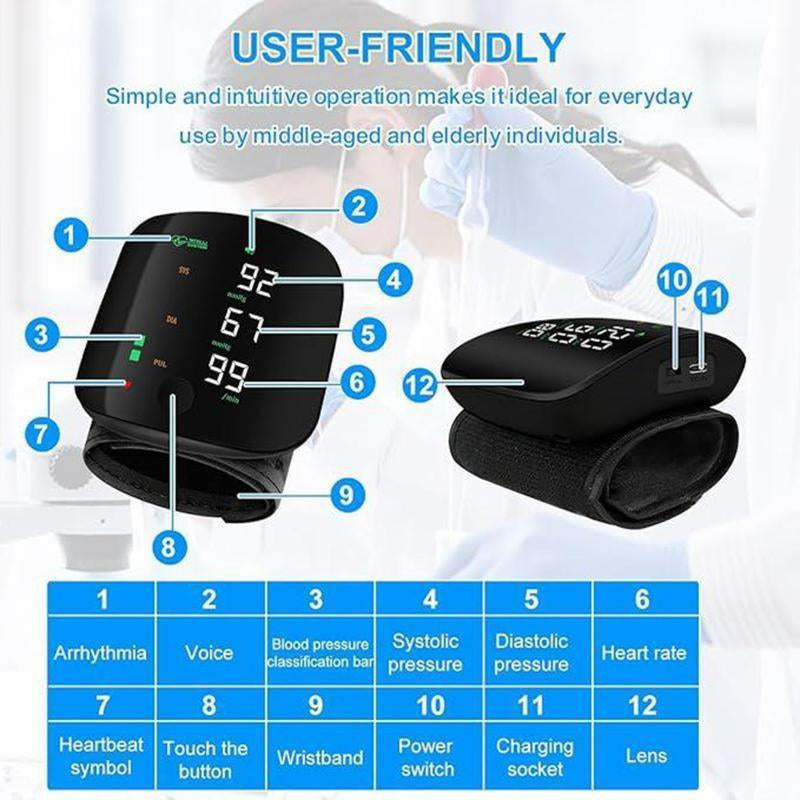 Wrist Blood Pressure Monitor Led Display,Touch Screen Wrist Blood Pressure Cuff 99X2 Reading Memory Wrist Bp Monitor with Carrying Case,Health Monitoring Adjustable.