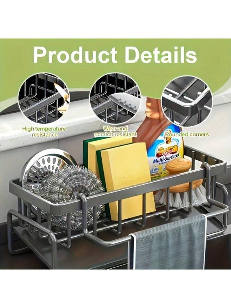 Stainless Kitchen Sink Drying Rack,Metal Sponge Drain Holder,Multifunctional Storage Rack for Home, Storage Organizer, Household Essentials, Fall Decor, Kitchen Gadgets Hollow Hook Large Capacity Steel Display Shelf Display Stand