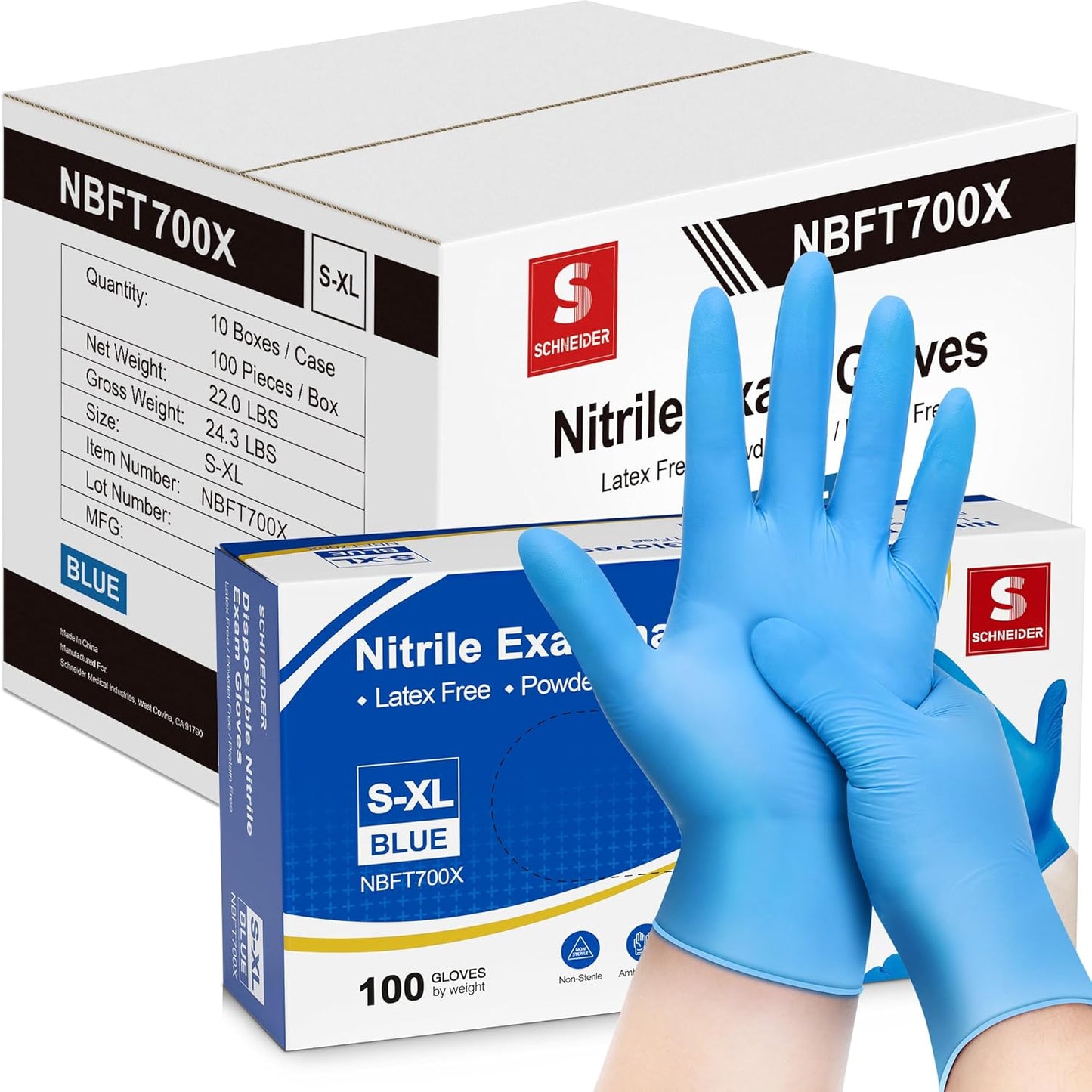 Nitrile Exam Gloves, Blue, 4 Mil, Powder-Free, Latex-Free, for Medical Exam, Cleaning and Food Prep, Non-Sterile