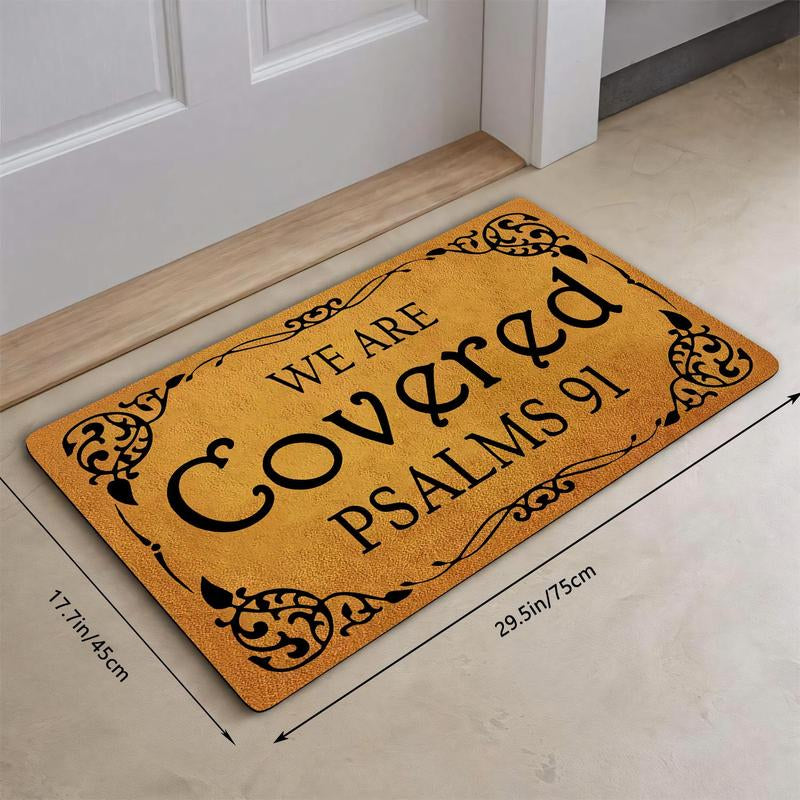 Letter Pattern Door Mat, We Are Covered Psalms 91 Print Non-Slip Floor Mat, Decorative Mat for Home, Religious Doormat