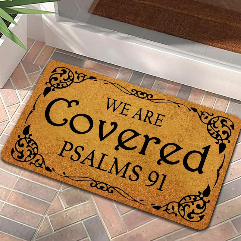 Letter Pattern Door Mat, We Are Covered Psalms 91 Print Non-Slip Floor Mat, Decorative Mat for Home, Religious Doormat