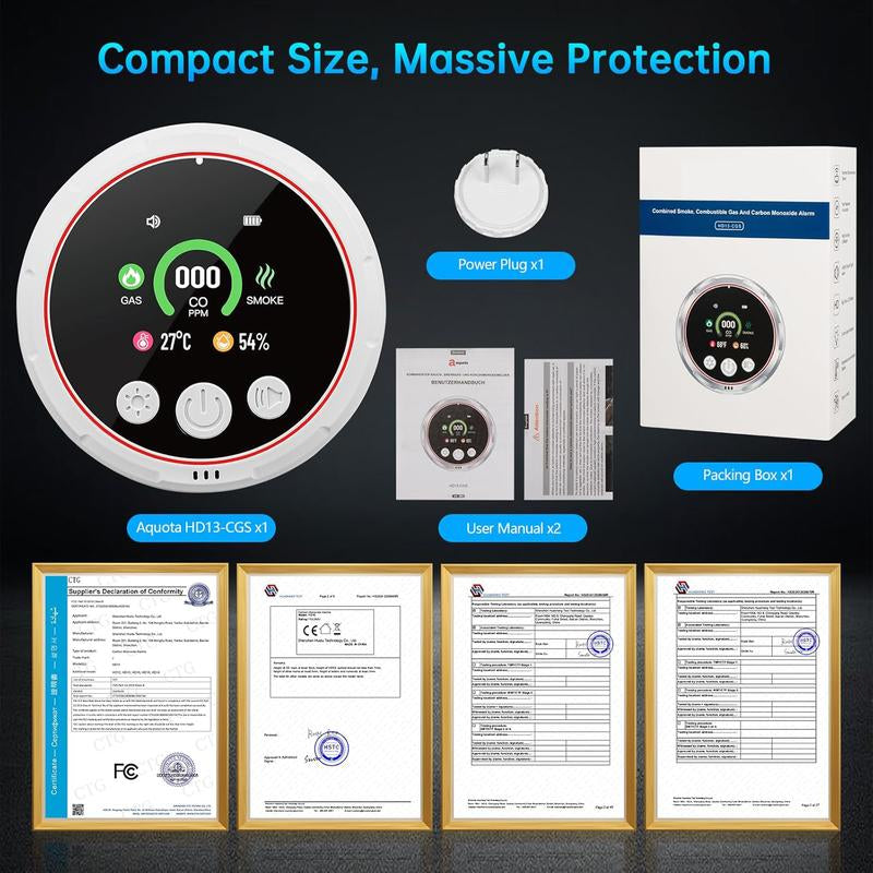 Carbon Monoxide Detector Plug in Wall 5-In-1 CO Level Monitor Alarm with Temp Humidity Sensor Portable Easy Read Install for Home RV Hotel