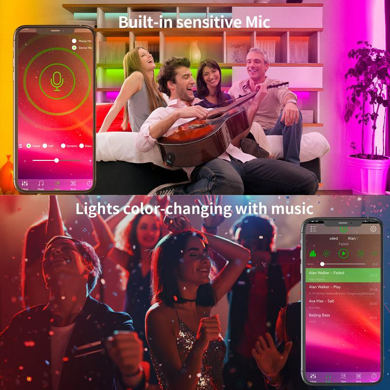200FT Led Strip Lights RGB Music Sync for Bedroom ,Bluetooth Led Lights with Smart App and Remote Control Indoor Lighting, More Choice 100Ft 50Ft for Room Party Decor