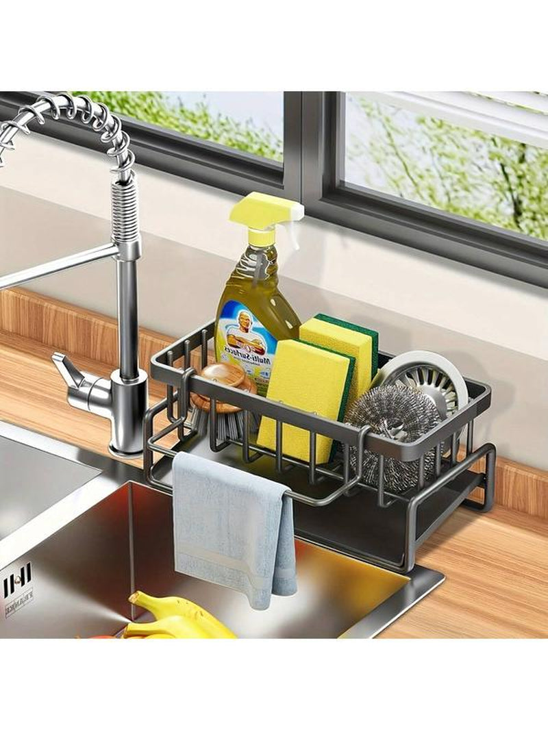 Stainless Kitchen Sink Drying Rack,Metal Sponge Drain Holder,Multifunctional Storage Rack for Home, Storage Organizer, Household Essentials, Fall Decor, Kitchen Gadgets Hollow Hook Large Capacity Steel Display Shelf Display Stand