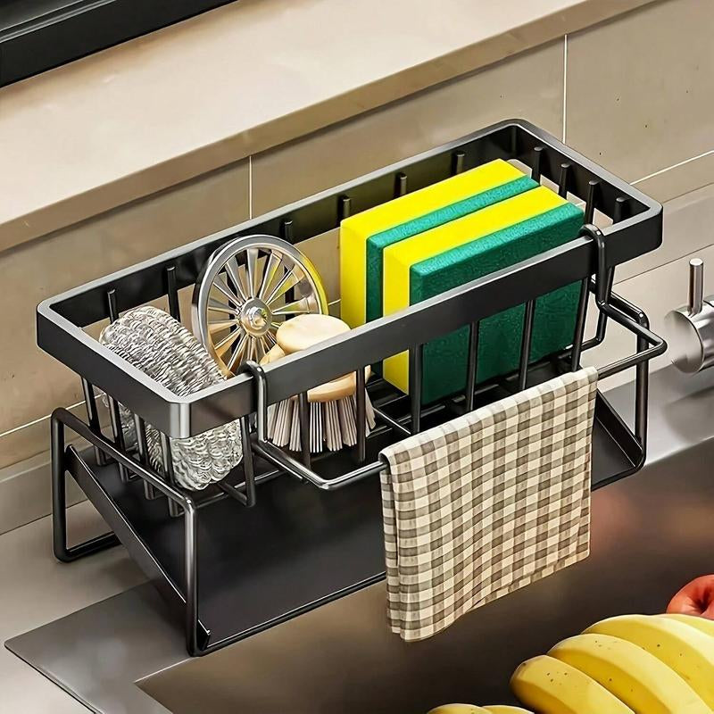Stainless Kitchen Sink Drying Rack,Metal Sponge Drain Holder,Multifunctional Storage Rack for Home, Storage Organizer, Household Essentials, Fall Decor, Kitchen Gadgets Hollow Hook Large Capacity Steel Display Shelf Display Stand