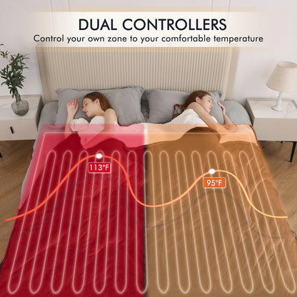 Electric Heated Blanket Queen Size 84''X90'', Fast Heating with Dual Controllers, 10 Heating Levels, 10H Timers, Preheat Function - Brown