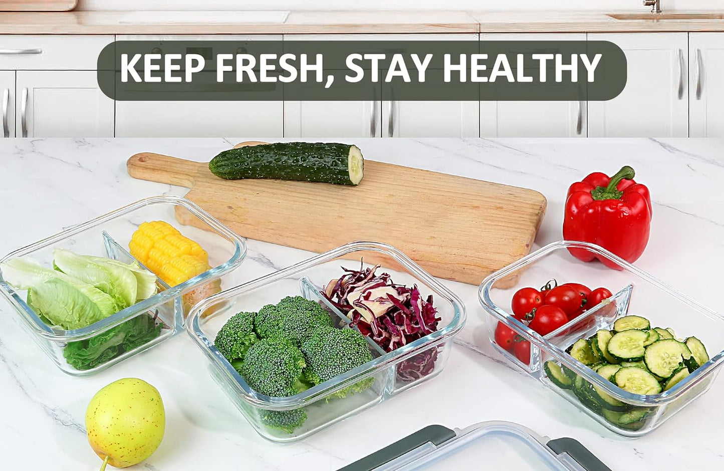 [5-Pack,36 Oz]Glass Meal Prep Containers 2 Compartments Portion Control with Upgraded Snap Locking Lids Glass Food Storage Containers, Microwave, Oven, Freezer and Dishwasher (4.5 Cups)