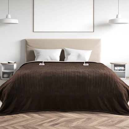 Electric Heated Blanket Queen Size 84''X90'', Fast Heating with Dual Controllers, 10 Heating Levels, 10H Timers, Preheat Function - Brown