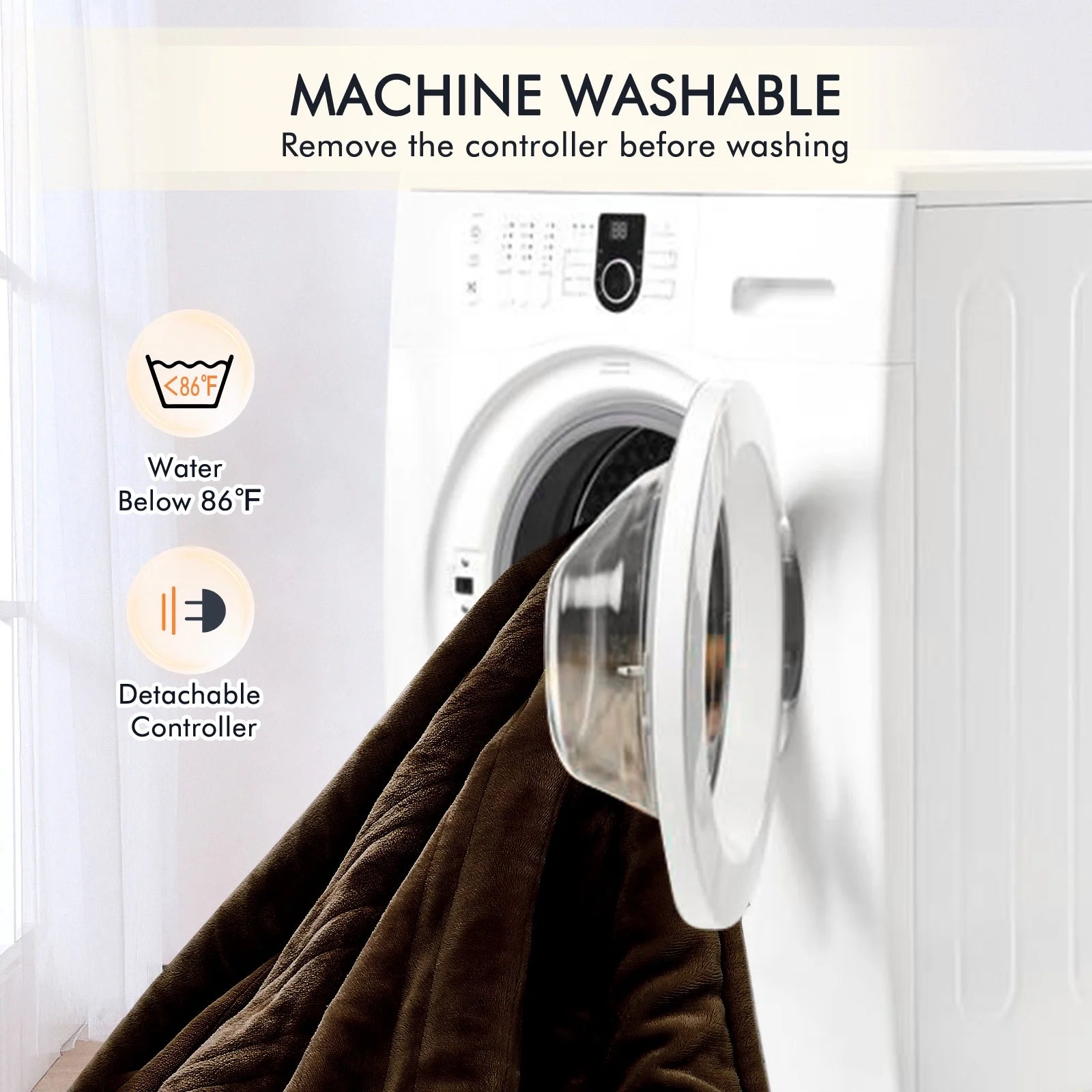 Electric Heated Blanket Queen Size 84''X90'', Fast Heating with Dual Controllers, 10 Heating Levels, 10H Timers, Preheat Function - Brown