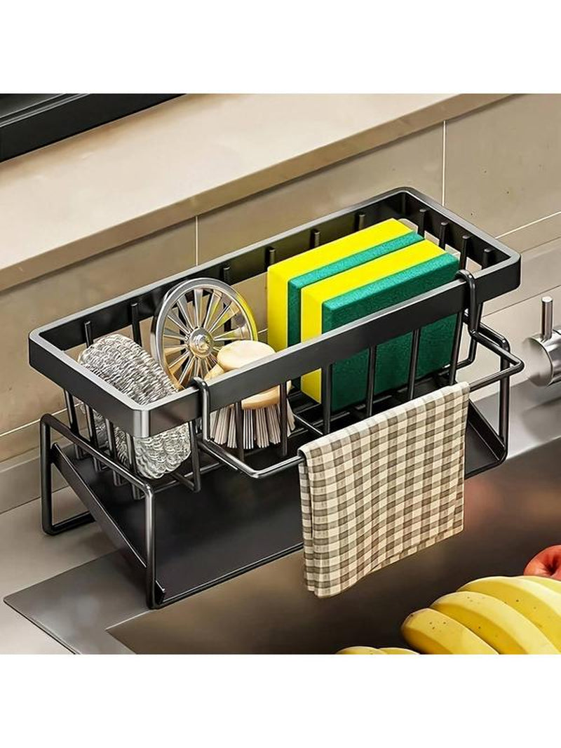 Stainless Kitchen Sink Drying Rack,Metal Sponge Drain Holder,Multifunctional Storage Rack for Home, Storage Organizer, Household Essentials, Fall Decor, Kitchen Gadgets Hollow Hook Large Capacity Steel Display Shelf Display Stand
