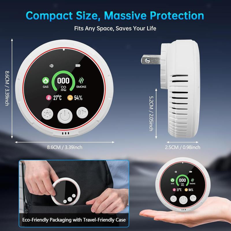 Carbon Monoxide Detector Plug in Wall 5-In-1 CO Level Monitor Alarm with Temp Humidity Sensor Portable Easy Read Install for Home RV Hotel