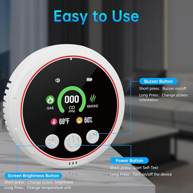 Carbon Monoxide Detector Plug in Wall 5-In-1 CO Level Monitor Alarm with Temp Humidity Sensor Portable Easy Read Install for Home RV Hotel