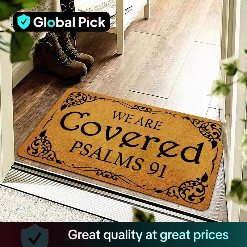 Letter Pattern Door Mat, We Are Covered Psalms 91 Print Non-Slip Floor Mat, Decorative Mat for Home, Religious Doormat