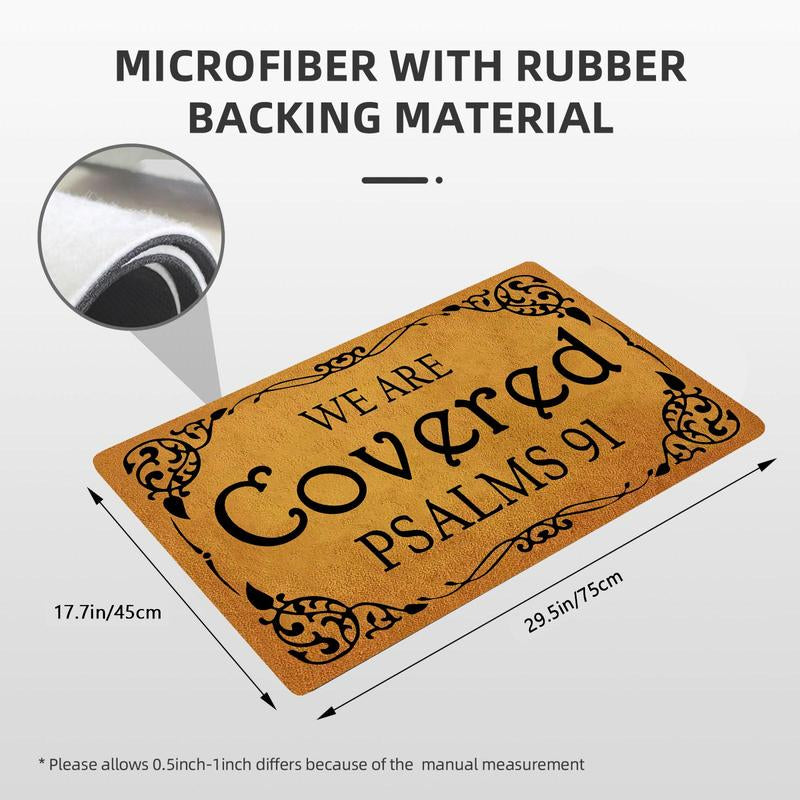 Letter Pattern Door Mat, We Are Covered Psalms 91 Print Non-Slip Floor Mat, Decorative Mat for Home, Religious Doormat