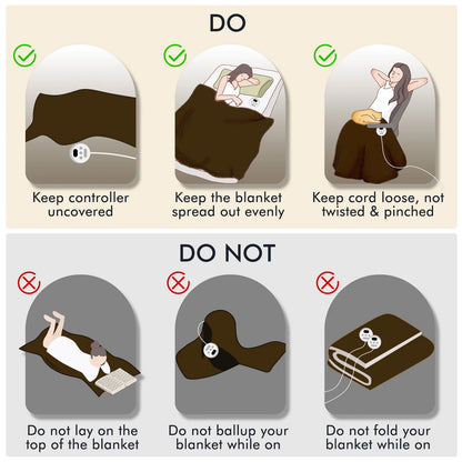 Electric Heated Blanket Queen Size 84''X90'', Fast Heating with Dual Controllers, 10 Heating Levels, 10H Timers, Preheat Function - Brown