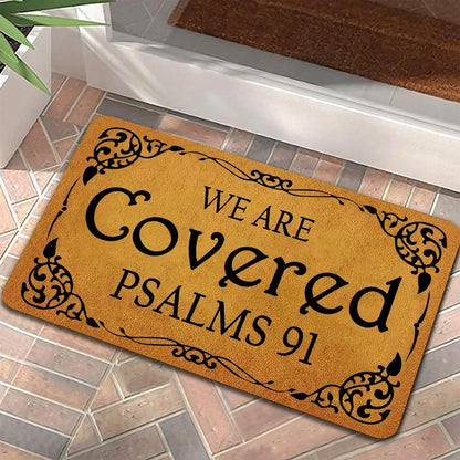 Letter Pattern Door Mat, We Are Covered Psalms 91 Print Non-Slip Floor Mat, Decorative Mat for Home, Religious Doormat
