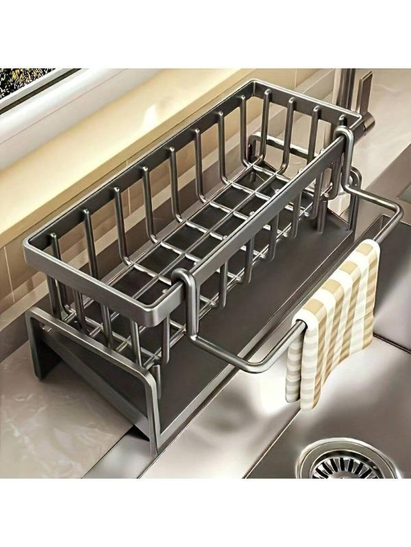 Stainless Kitchen Sink Drying Rack,Metal Sponge Drain Holder,Multifunctional Storage Rack for Home, Storage Organizer, Household Essentials, Fall Decor, Kitchen Gadgets Hollow Hook Large Capacity Steel Display Shelf Display Stand